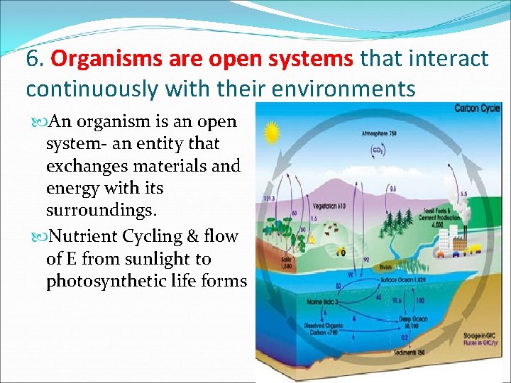 6. Organisms are open systems that interact continuously with their environments An organism is