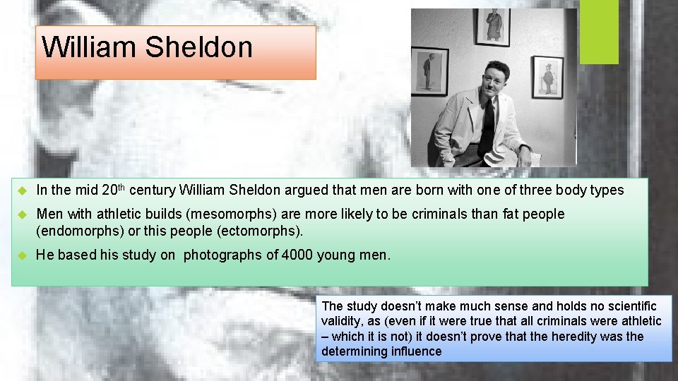 William Sheldon In the mid 20 th century William Sheldon argued that men are