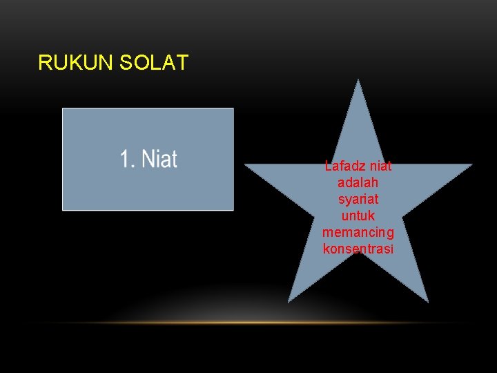 RUKUN SOLAT Lafadz niat adalah syariat untuk memancing konsentrasi 