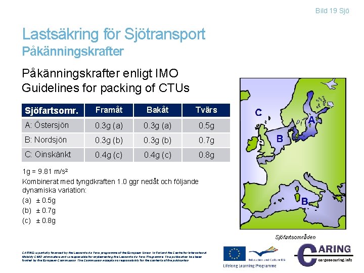 Bild 19 Sjö Lastsäkring för Sjötransport Påkänningskrafter enligt IMO Guidelines for packing of CTUs