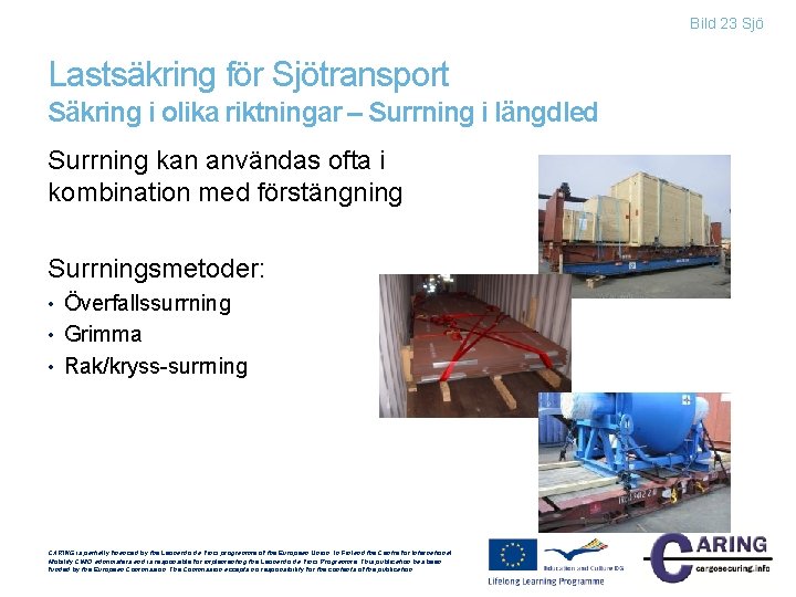 Bild 23 Sjö Lastsäkring för Sjötransport Säkring i olika riktningar – Surrning i längdled
