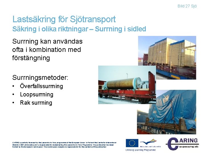 Bild 27 Sjö Lastsäkring för Sjötransport Säkring i olika riktningar – Surrning i sidled