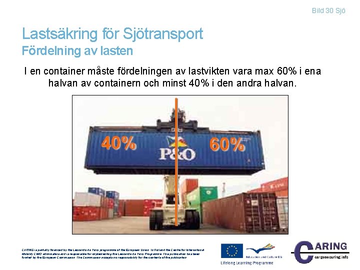 Bild 30 Sjö Lastsäkring för Sjötransport Fördelning av lasten I en container måste fördelningen