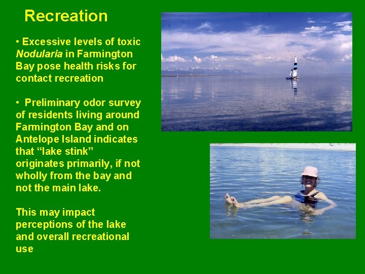 Recreation • Excessive levels of toxic Nodularia in Farmington Bay pose health risks for