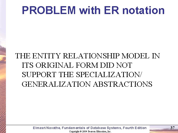 PROBLEM with ER notation THE ENTITY RELATIONSHIP MODEL IN ITS ORIGINAL FORM DID NOT