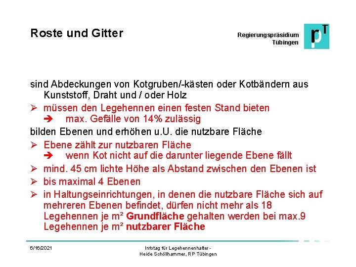 Roste und Gitter Regierungspräsidium Tübingen sind Abdeckungen von Kotgruben/-kästen oder Kotbändern aus Kunststoff, Draht