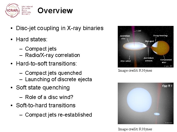 Overview • Disc-jet coupling in X-ray binaries • Hard states: – Compact jets –
