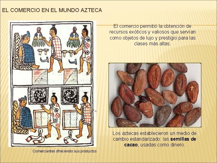 EL COMERCIO EN EL MUNDO AZTECA El comercio permitió la obtención de recursos exóticos