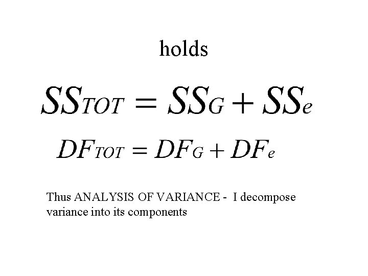 holds Thus ANALYSIS OF VARIANCE - I decompose variance into its components 