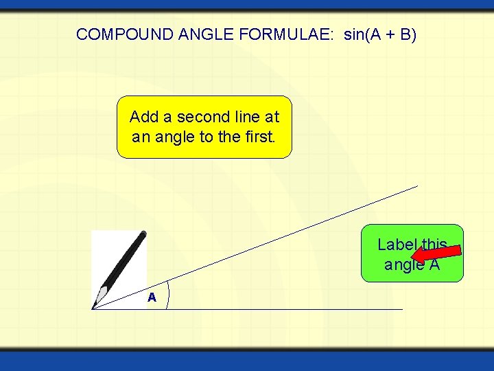 COMPOUND ANGLE FORMULAE: sin(A + B) Add a second line at an angle to COMPOUND ANGLE FORMULAE: sin(A + B) Add a second line at an angle to