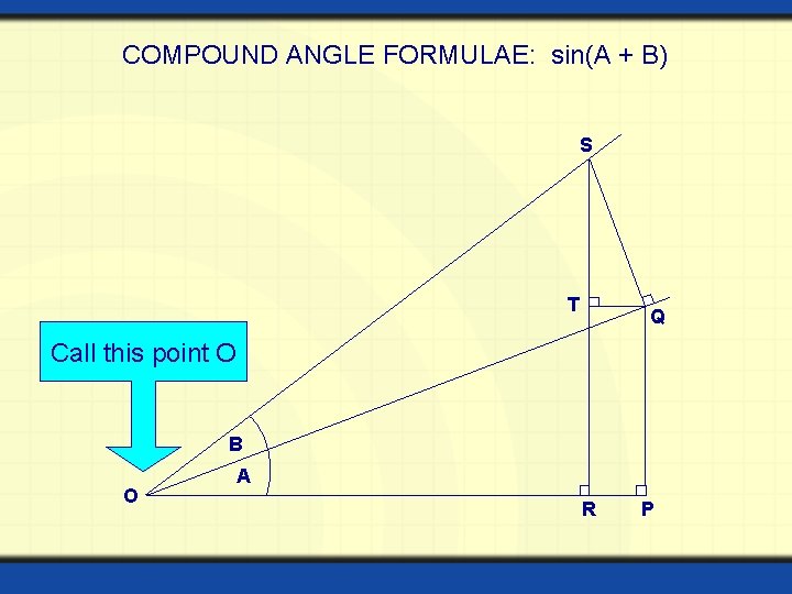 COMPOUND ANGLE FORMULAE: sin(A + B) S T Q Call this point O B COMPOUND ANGLE FORMULAE: sin(A + B) S T Q Call this point O B
