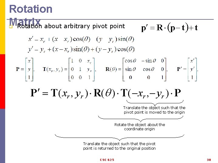 Rotation Matrix q Rotation about arbitrary pivot point p R p t t P