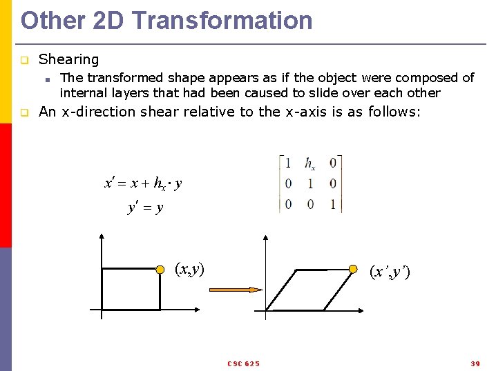 Other 2 D Transformation q Shearing ■ q The transformed shape appears as if