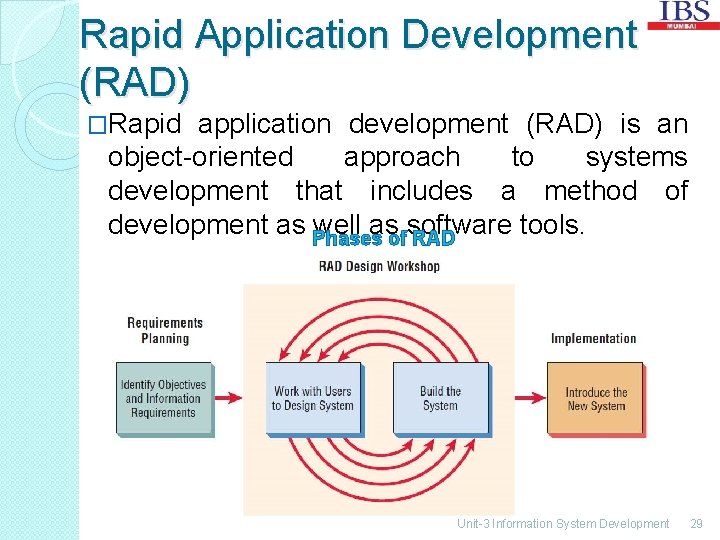 Rapid Application Development (RAD) �Rapid application development (RAD) is an object-oriented approach to systems