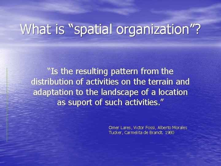 What is “spatial organization”? “Is the resulting pattern from the distribution of activities on