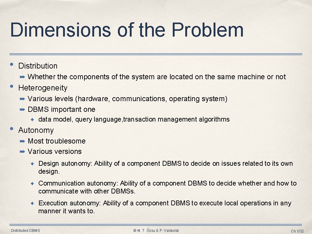 Dimensions of the Problem • • Distribution ➡ Whether the components of the system