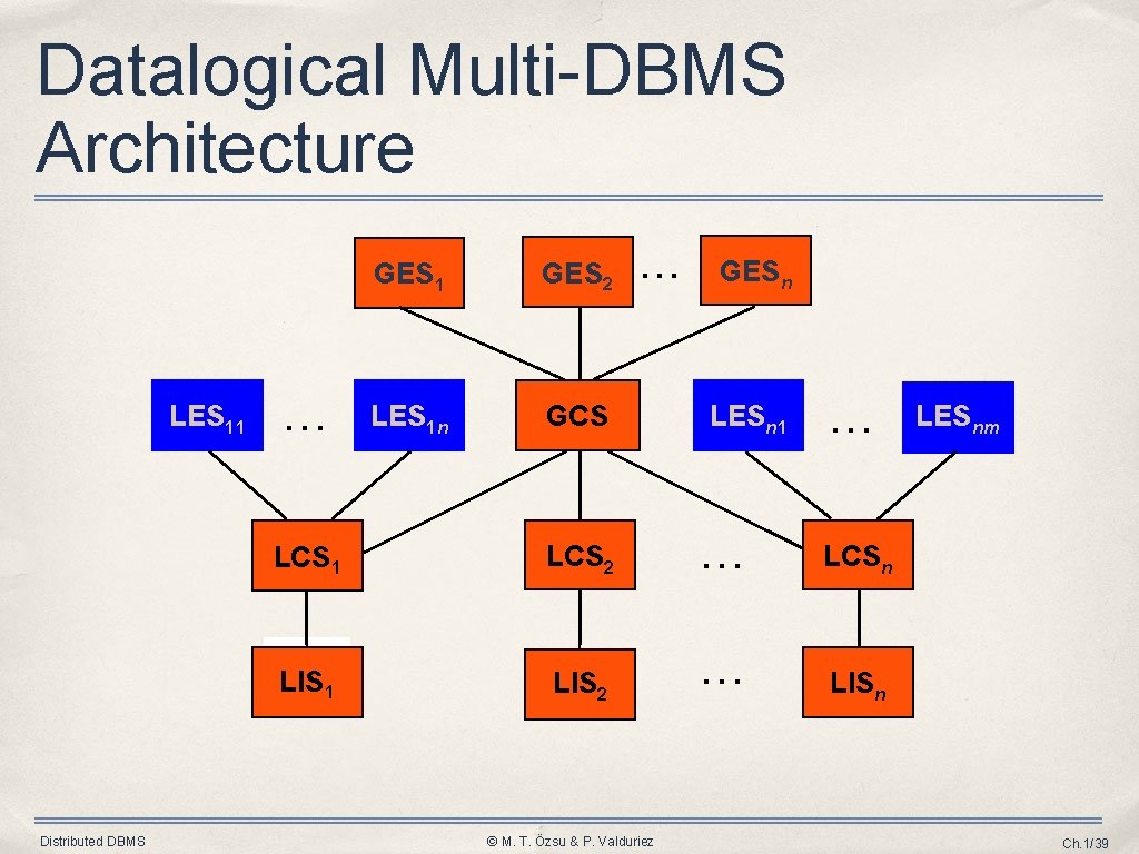 Datalogical Multi-DBMS Architecture LES 11 Distributed DBMS … GES 1 GES 2 LES 1