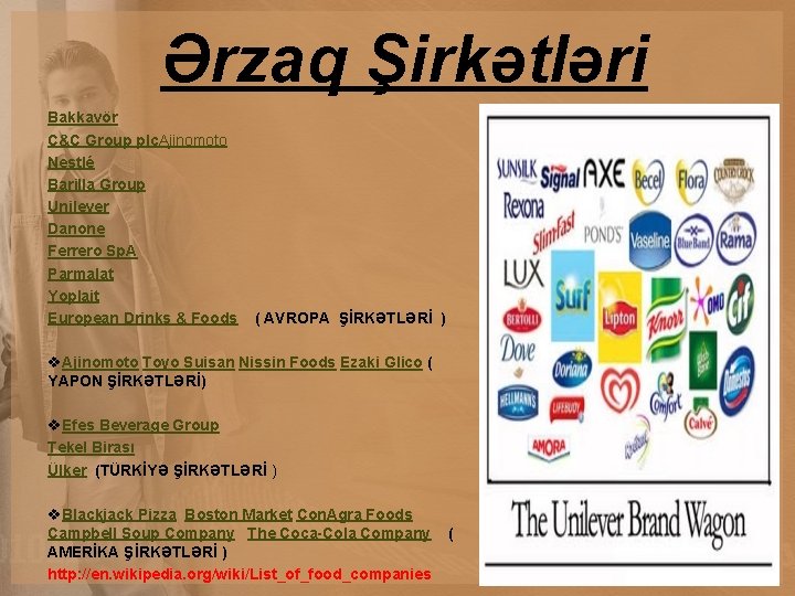 Ərzaq Şirkətləri Bakkavör C&C Group plc. Ajinomoto Nestlé Barilla Group Unilever Danone Ferrero Sp.