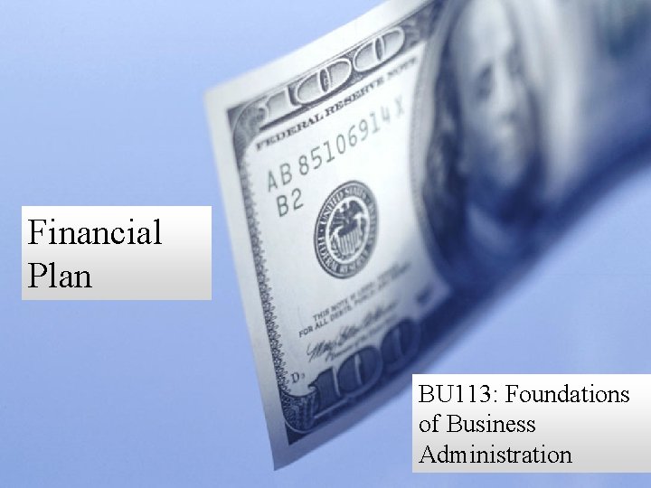 Financial Plan BU 113: Foundations of Business Administration 