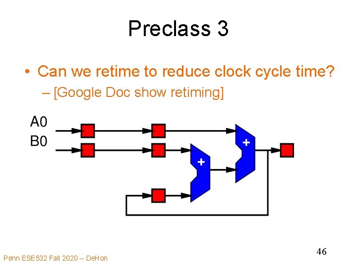 Preclass 3 • Can we retime to reduce clock cycle time? – [Google Doc