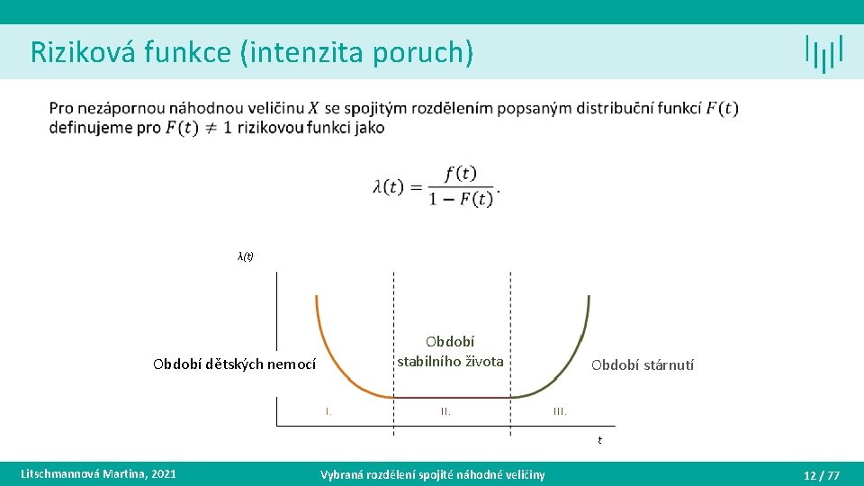 Riziková funkce (intenzita poruch) • Období dětských nemocí Litschmannová Martina, 2021 Období stabilního života