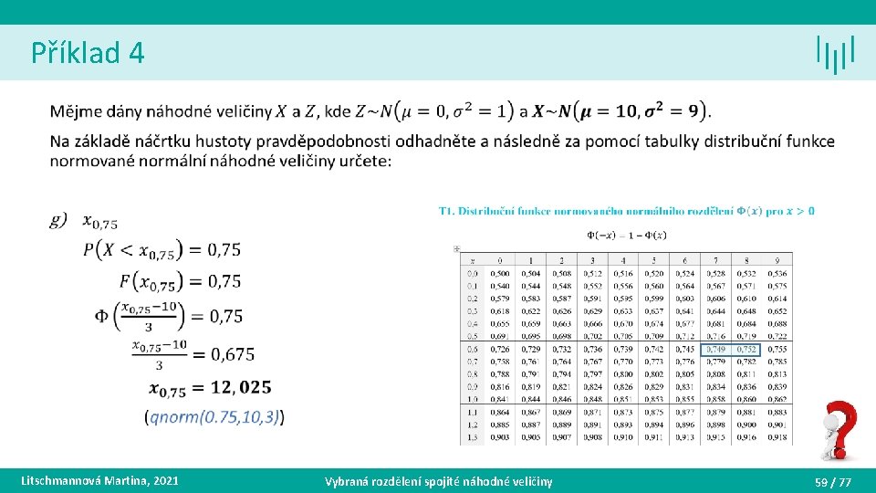 Příklad 4 • Litschmannová Martina, 2021 Vybraná rozdělení spojité náhodné veličiny 59 / 77