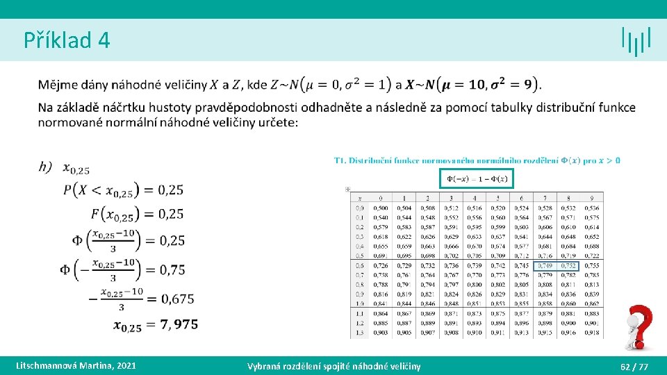 Příklad 4 • Litschmannová Martina, 2021 Vybraná rozdělení spojité náhodné veličiny 62 / 77