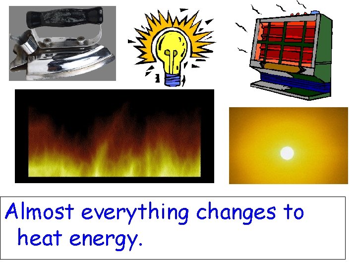 Almost everything changes to heat energy. 