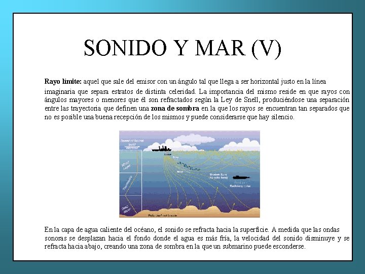 SONIDO Y MAR (V) Rayo límite: aquel que sale del emisor con un ángulo
