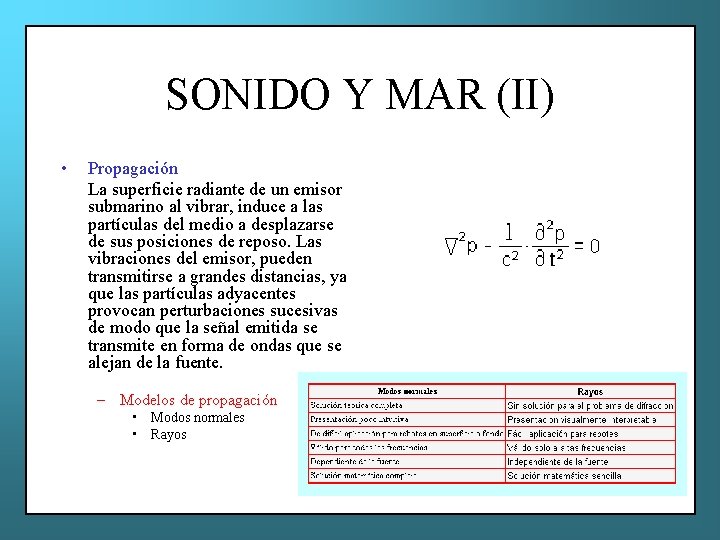 SONIDO Y MAR (II) • Propagación La superficie radiante de un emisor submarino al