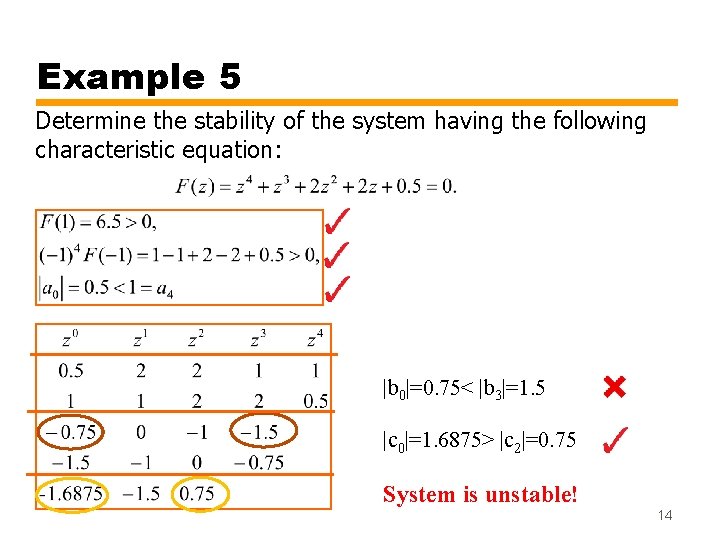 Example 5 Determine the stability of the system having the following characteristic equation: |b