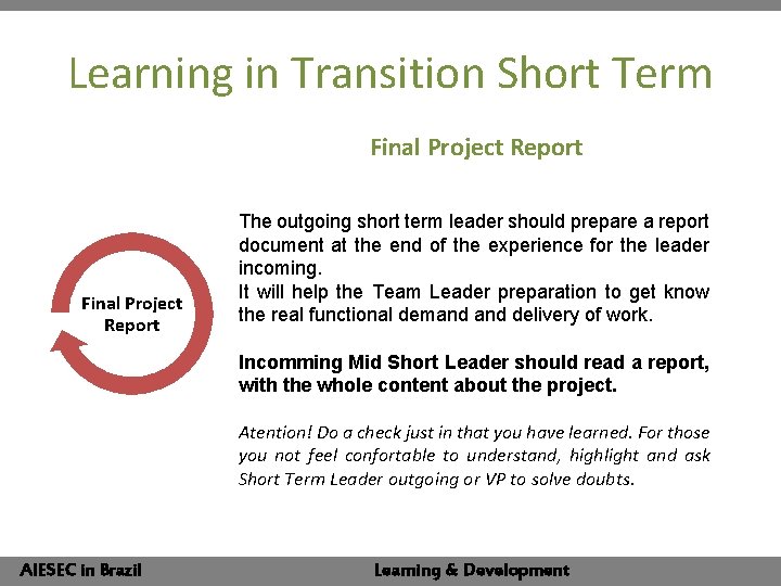 Learning in Transition Short Term Final Project Report The outgoing short term leader should