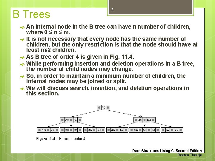 B Trees 8 An internal node in the B tree can have n number