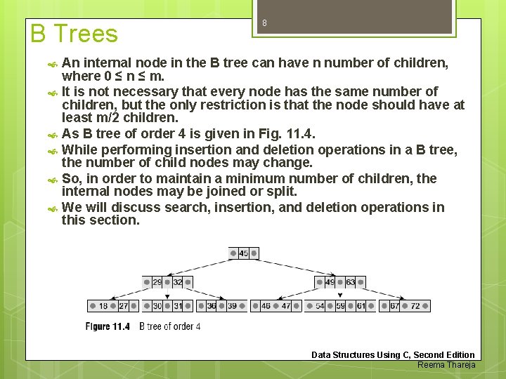 B Trees 8 An internal node in the B tree can have n number B Trees 8 An internal node in the B tree can have n number