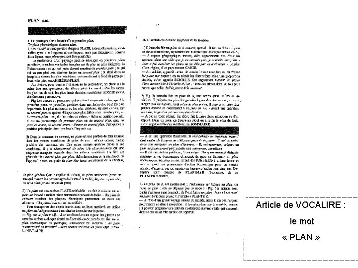 Article de VOCALIRE : le mot « PLAN » 