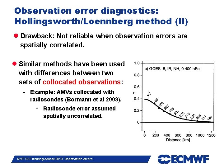 Observation error diagnostics: Hollingsworth/Loennberg method (II) Drawback: Not reliable when observation errors are spatially