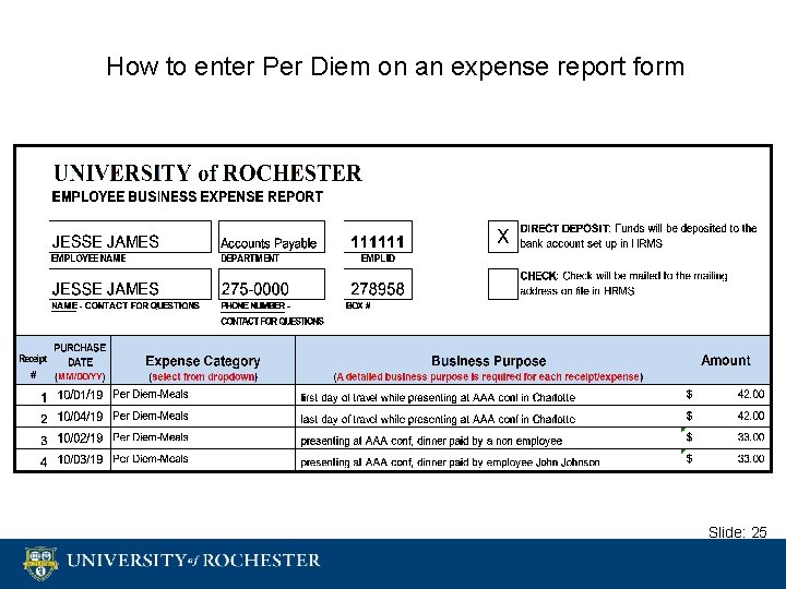 How to enter Per Diem on an expense report form Slide: 25 
