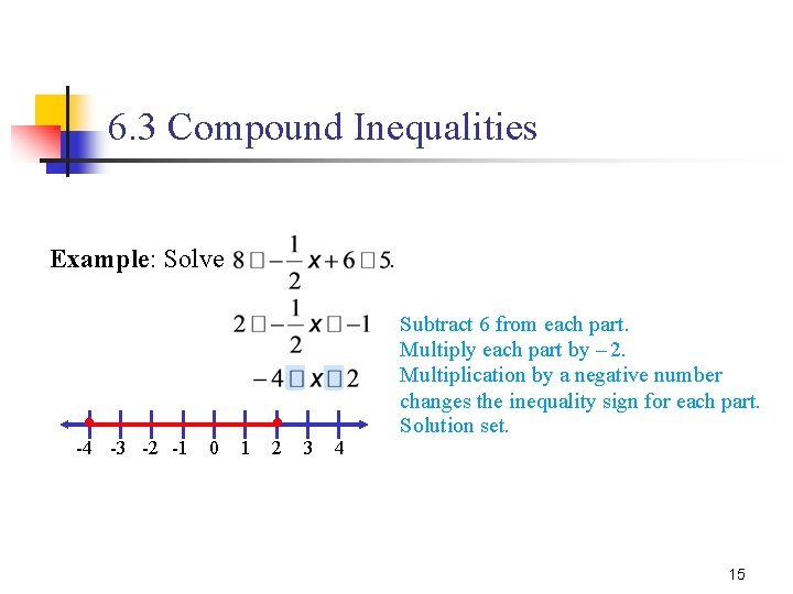 6. 3 Compound Inequalities Example: Solve • -4 -3 -2 -1 0 . 1