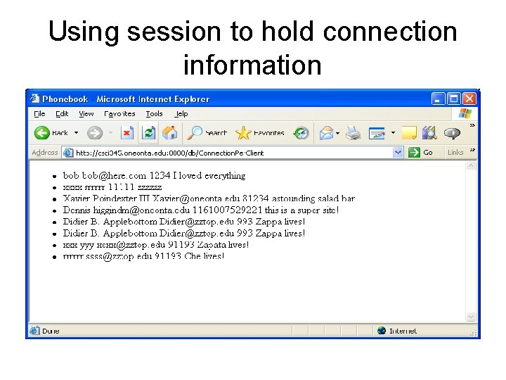 Using session to hold connection information 