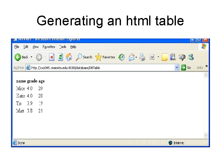 Generating an html table 