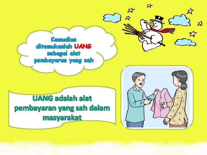 Kemudian ditemukanlah UANG sebagai alat pembayaran yang sah UANG adalah alat pembayaran yang sah