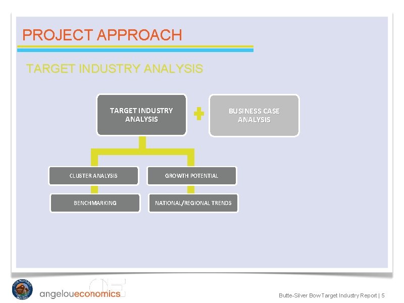 PROJECT APPROACH TARGET INDUSTRY ANALYSIS BUSINESS CASE ANALYSIS CLUSTER ANALYSIS GROWTH POTENTIAL BENCHMARKING NATIONAL/REGIONAL