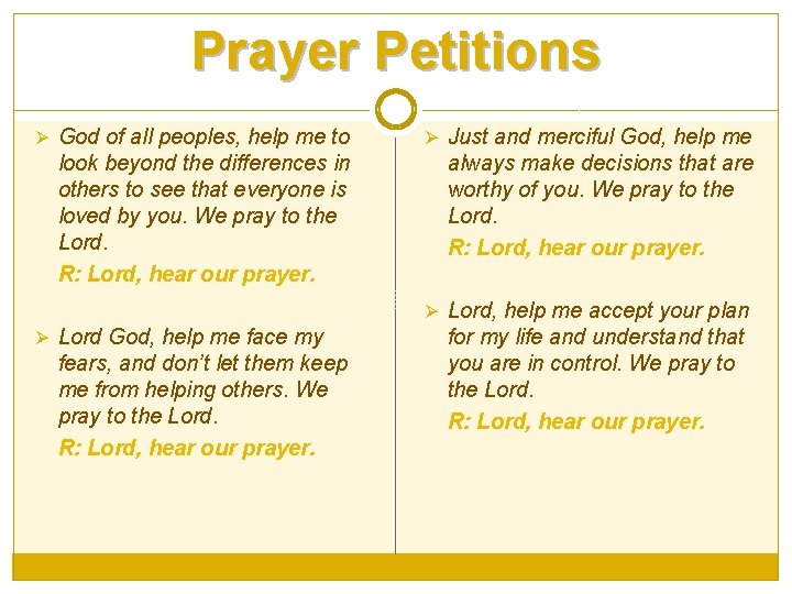 Prayer Petitions Ø God of all peoples, help me to Ø Just and merciful