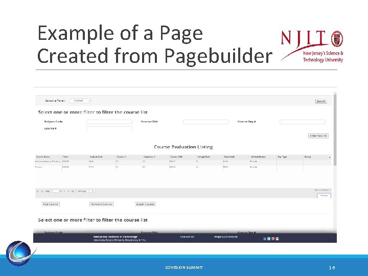 Example of a Page Created from Pagebuilder COHESION SUMMIT 16 