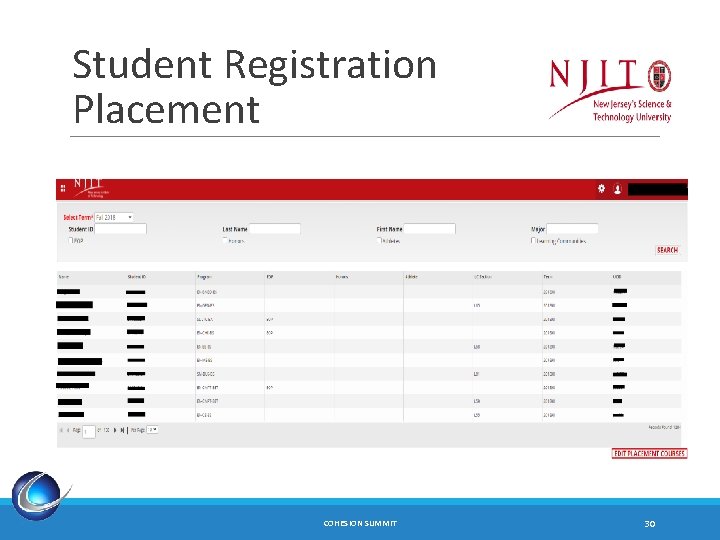 Student Registration Placement COHESION SUMMIT 30 