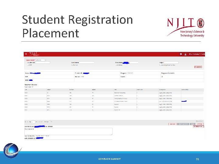 Student Registration Placement COHESION SUMMIT 31 