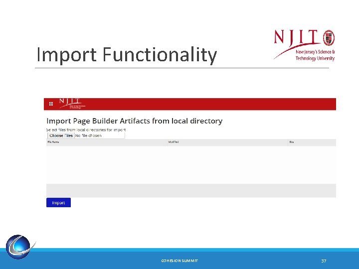 Import Functionality COHESION SUMMIT 37 