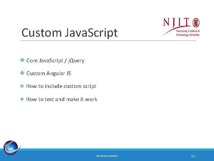 Custom Java. Script ❖ Core Java. Script / j. Query ❖ Custom Angular JS