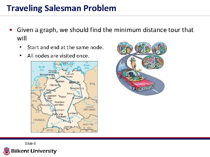 Traveling Salesman Problem • Given a graph, we should find the minimum distance tour