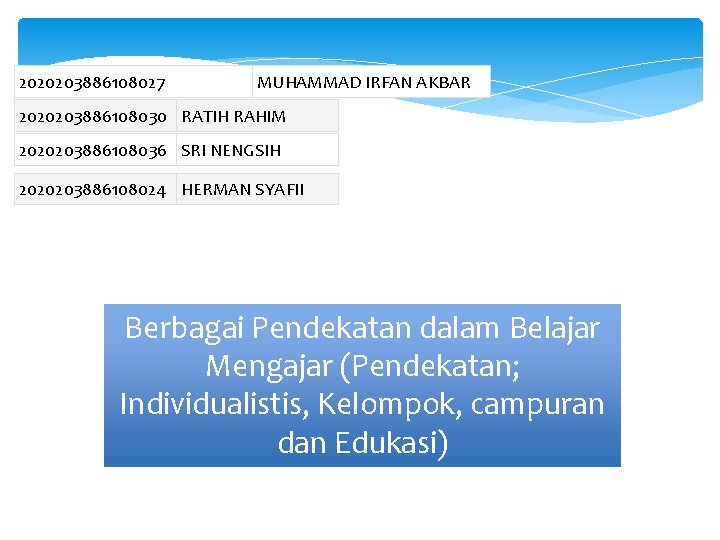 2020203886108027 MUHAMMAD IRFAN AKBAR 2020203886108030 RATIH RAHIM 2020203886108036 SRI NENGSIH 2020203886108024 HERMAN SYAFII Berbagai